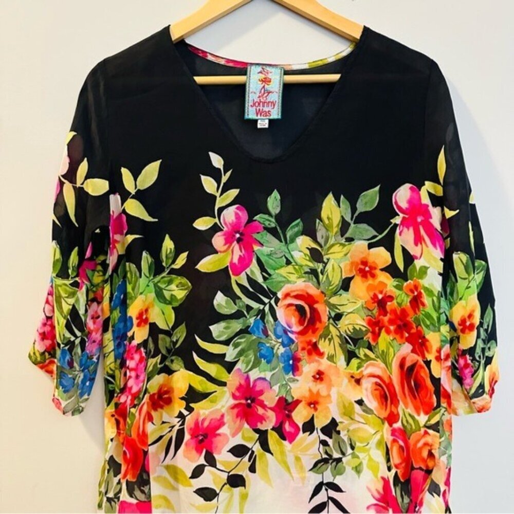 Johnny Was Betty Floral Print Tunic Top Multicolor Size XS Petite - Picture 5 of 10
